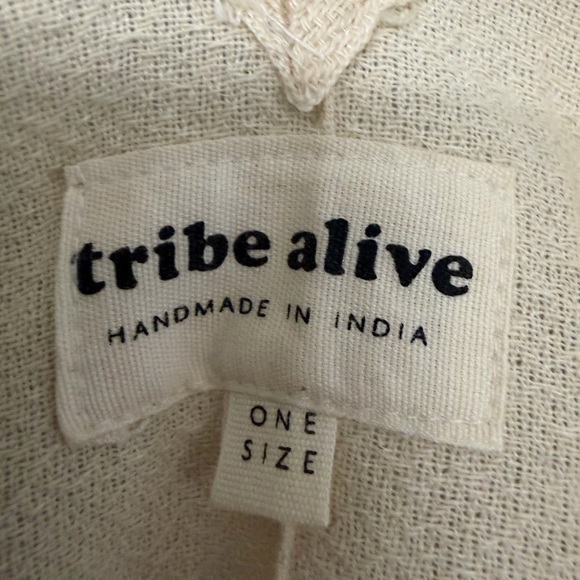 Tribe Alive 100% Cotton Cream & Blue Baja Stripe Swim Beach Fringed Cover Up OS - Picture 5 of 8